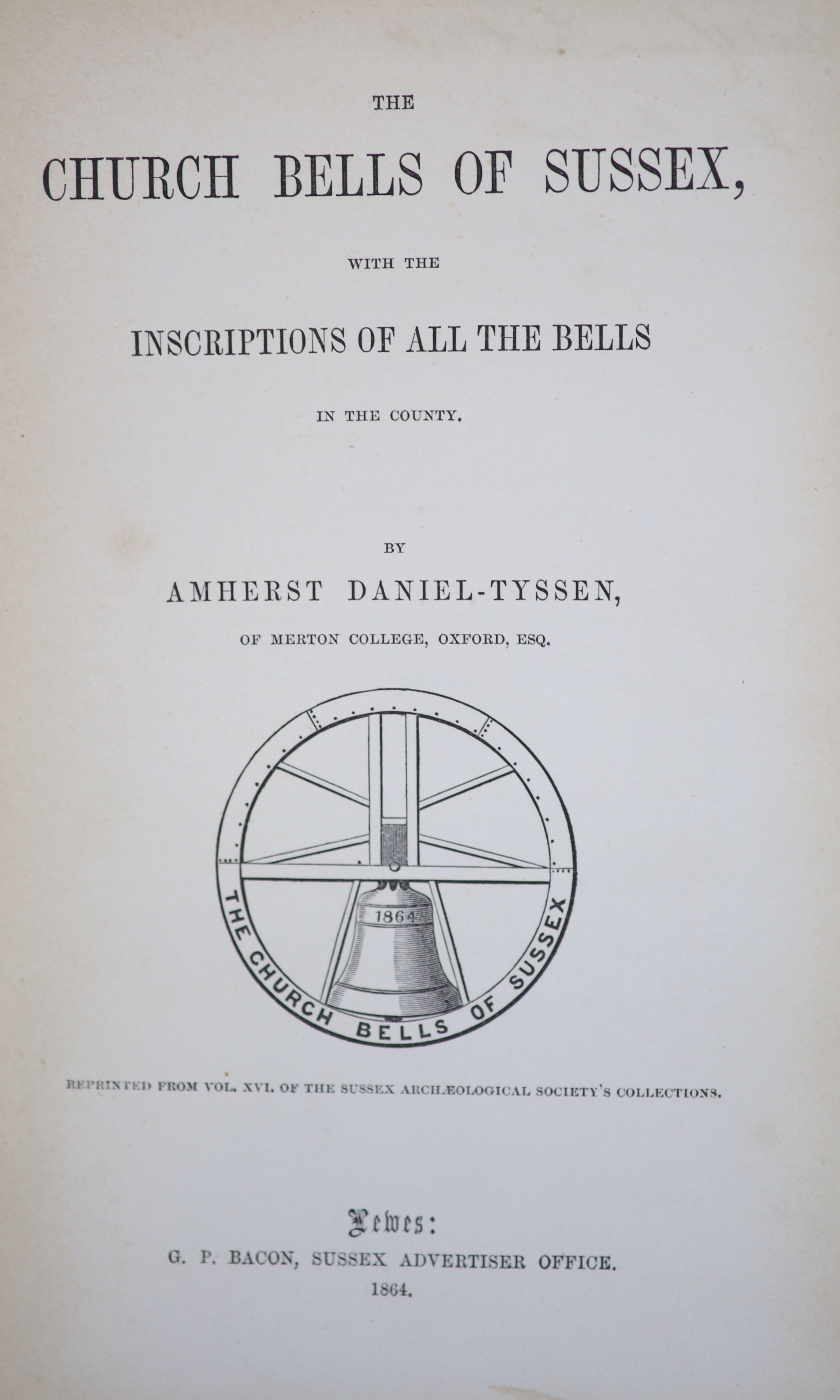 Horsfield, Rev. T.W - The History and Antiquities of Lewes and its Vicinity, 1st edition, 2 vols in 1, qto, cloth, with folding plate, spotted throughout, - ‘’View from South Street’’, J. Baxter, Lewes, 1824; Lower, Mark